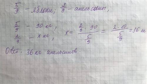 Вмагазин завезли фрукты. пять девятых всех фруктов яблоки, а две девятых всех фруктов апельсины. ско