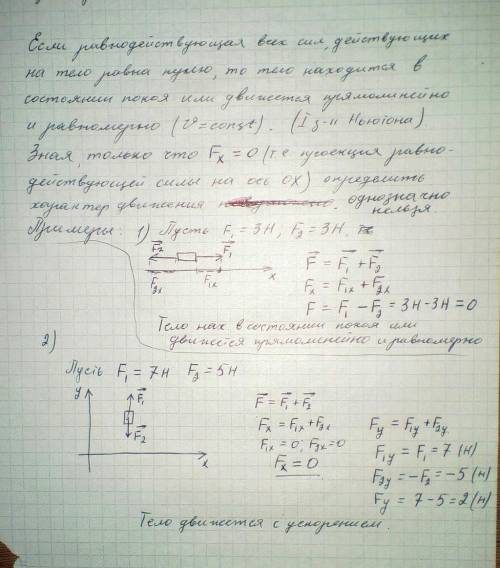 Как движется тело, если равнодействующая сил, действующих на тело, fx=0p​