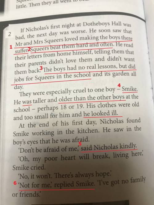 True/false . 1.mr and mrs squeers are often kind to the boys. 2.mr squeers hits the boys a lot. 3.t