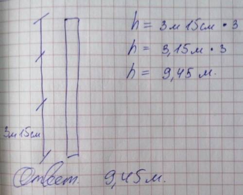 Третья часть высоты телеграфного столба составляет 3м15см.какова высота всего стобла.