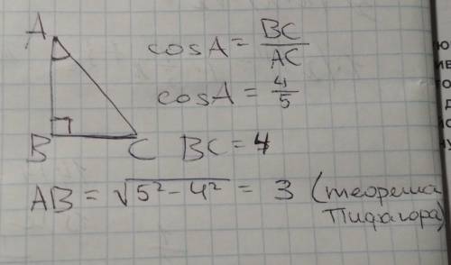 Впрямоугольном треугольнике abc cos a = 4/5. чему равна длина меньшего катета этого треугольника?