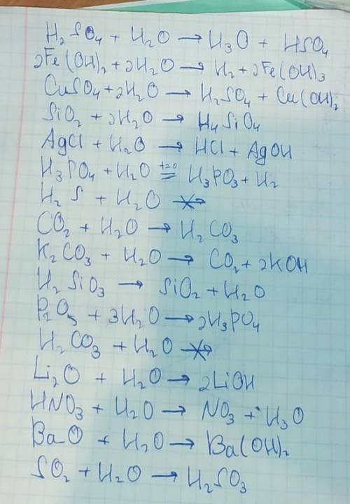 25 .составьте уравнения реакций оксидов с водой.h2so4fe(oh)2cuso4sio2agciн3ро4h2sco2k2co3h2sio3p2o5h