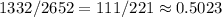 1332/2652=111/221 \approx 0.5023