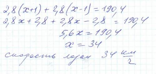 Расстояние между двумя пристанями равно 190,4 км. из них одновременно навстречу друг другу вышли две