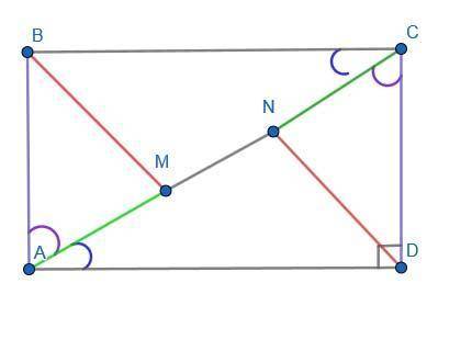 Точки m и n - внутрение точки диагонали ac прямоугольника abcd. известно, что am=nc. докажите, что b