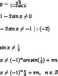 Найти область определения функции: y= корень из 3/ 1-2 sin x ​