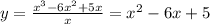 y=\frac{x^3-6x^2+5x}{x}=x^2-6x+5