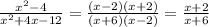 \frac{x {}^{2} - 4}{x {}^{2} + 4x - 12 } = \frac{(x - 2)(x + 2)}{(x + 6)(x - 2)} = \frac{x + 2}{x + 6}