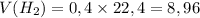 V(H_{2})=0,4 \times 22,4=8,96