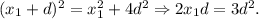 (x_1+d)^2=x_1^2+4d^2\Rightarrow 2x_1d=3d^2.