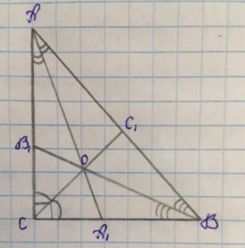 Начертите прямоугольный треугольник. И проведите в нём 3 биссектрисы! Поставлю ваш ответ лучший