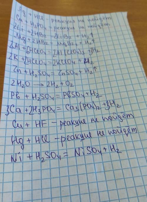 с решением! Закончи уравнения возможных реакций получения водорода, укажи тип химической реакции: A