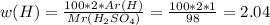 w(H)=\frac{100*2*Ar(H)}{Mr(H_2SO_4)} =\frac{100*2*1}{98}=2.04%