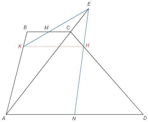 Через точку взятую на продолжении одной из диагоналей трапеции и середину каждого основания проведен