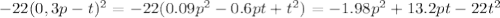 -22(0,3p-t)^{2} =-22(0.09p^{2} -0.6pt+t^{2} )=-1.98p^{2}+13.2pt-22t^{2}