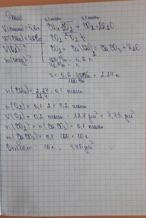 Сожгли 5,6 л смеси метана и карбон (ІІ) оксида, в которой объемная доля метана составляет 40 %. Прод