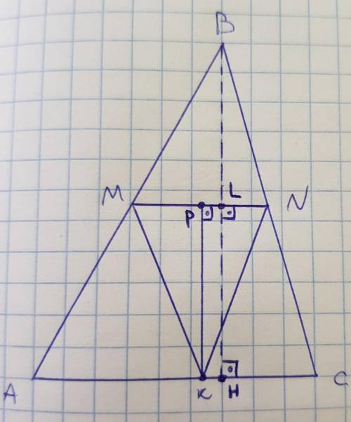 Дан ABC (треуг), площадь которого равна 24 дм2. Найдите площадь треугольника MNK , если MN средняя л