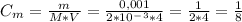 C_{m} =\frac{m}{M*V} =\frac{0,001}{2*10^-^3*4} =\frac{1}{2*4} =\frac{1}{8}