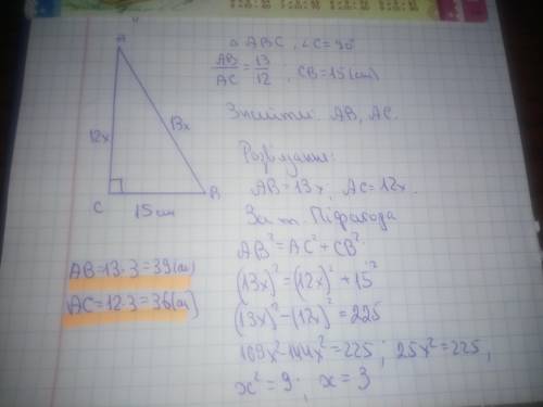Гипотенуза та один із катетів прямокутного трикутника відносяться як 13 до 12 а другий катет дорівню