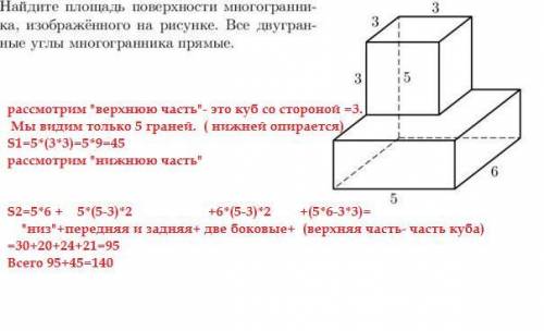 Найдите площадь поверхности многогранника, изображенного на рисунке