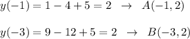 y(-1)=1-4+5=2\; \; \to \; \; A(-1,2)\\\\y(-3)=9-12+5=2\; \; \to \; \; B(-3,2)