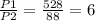 \frac{P1}{P2} =\frac{528}{88}=6