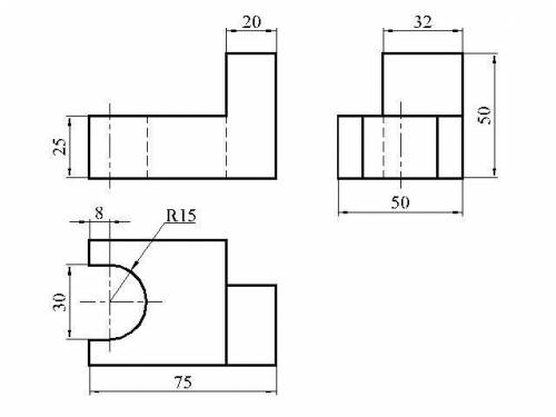 начертить вид с боку На рисунке только профельный и вид сверху.
