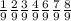 \frac{1}{9} \frac{2}{9} \frac{3}{9} \frac{4}{9} \frac{6}{9} \frac{7}{9} \frac{8}{9}