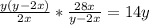 \frac{y(y-2x)}{2x}*\frac{28x}{y-2x}=14y