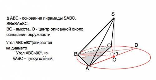 Основанием пирамиды является треугольник. Все боковые рёбра пирамиды равны. Назови вид треугольника