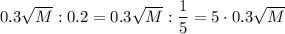 0.3\sqrt{M}:0.2=0.3\sqrt{M}:\dfrac{1}{5} =5\cdot0.3\sqrt{M}