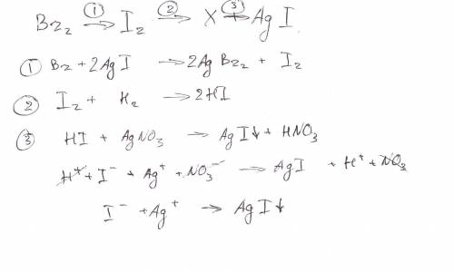 2. Дана схема превращений: Br2 →I2 →X→AgI Напишите молекулярные уравнения реакций, с которых можно о