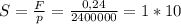 S=\frac{F}{p} =\frac{0,24}{2400000} =1*10