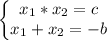 \left\{\begin{matrix}x_1*x_2=c\\ x_1+x_2=-b \end{matrix}\right.