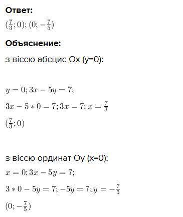 Не виконуючи побудови, знайти координати точок перетину з осями координат графіка рівняння 4x-5y=7