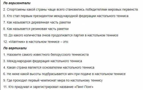 Составить кроссворд по основным терминам настольного тенниса (15 слов по вертикали, 15 по горизонтал