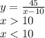 y = \frac{45}{x - 10} \\ x 10 \\ x < 10