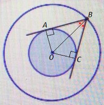 Две окружности имеют один центр, а одна из них в два раза больше другой. Найдите угол между касатель