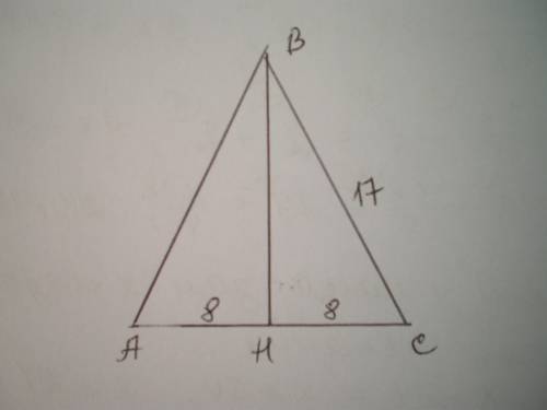 Основание равнобедренного треугольника равно 16 см, а боковая сторона равна 17 см. Вычисли высоту, п