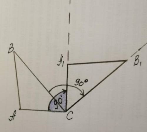 Дан треугольник ABC. Постройте фигуру, в которую он переходит при повороте на 90 ̊ по часовой стрелк