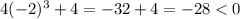 4(-2)^3 + 4 = -32 + 4 = -28 < 0