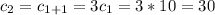 c_2=c_{1+1}=3c_1=3*10=30