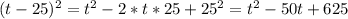 (t-25)^2=t^2-2*t*25+25^2=t^2-50t+625