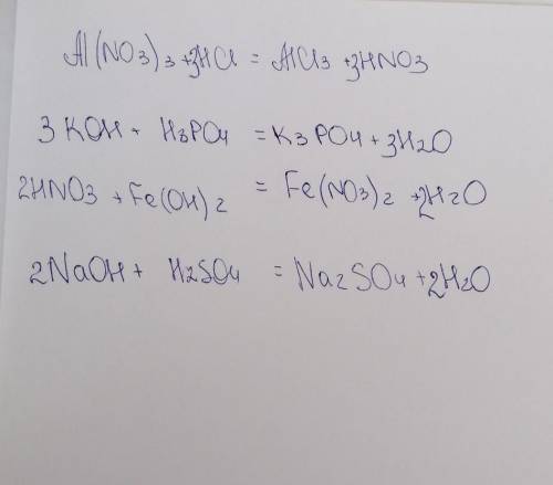 Заповніть прогалини в наведених схемах реакцій: ... + HCl → AlCl3 + ... KOH + ... → K3PO4 + ... ...