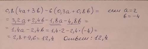 Знайди значення алгебраїчного виразу 0,8(4a+3b)−6(0,3a+0,8b) при Т_Т