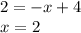 2=-x+4\\x=2