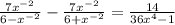 \frac{7x ^{ - 2} }{6 - x^{ - 2} } - \frac{7x^{ - 2} }{6 + x ^{ - 2} } = \frac{14}{36x^{4} -1 }