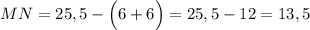 MN=25,5-\Big(6+6\Big)=25,5-12=13,5