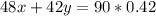 48x+42y=90*0.42