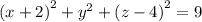 {(x + 2)}^{2} + {y}^{2} + {(z - 4)}^{2} = 9